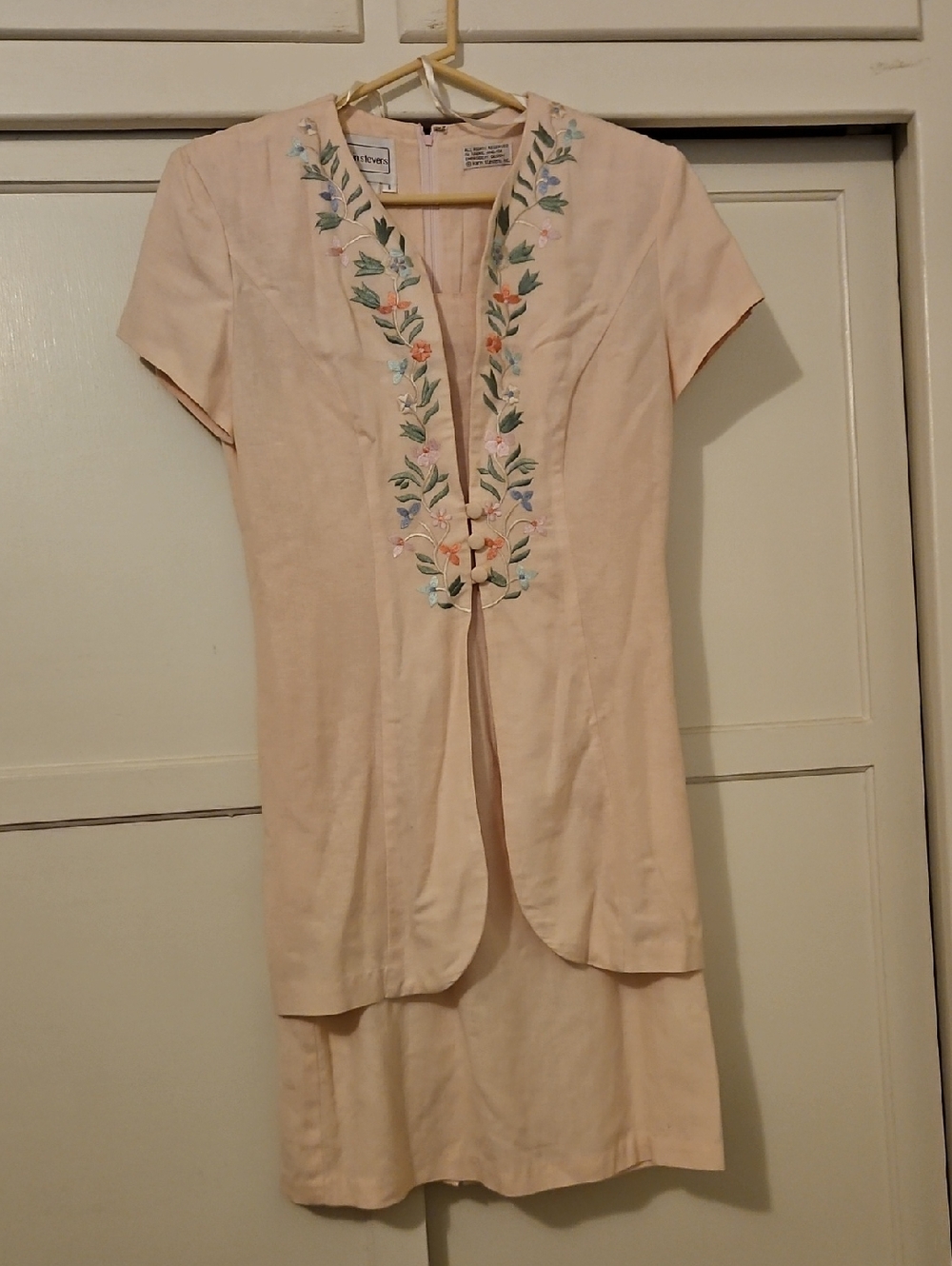 karin stevens Light Peach Knit Embroidered Dress